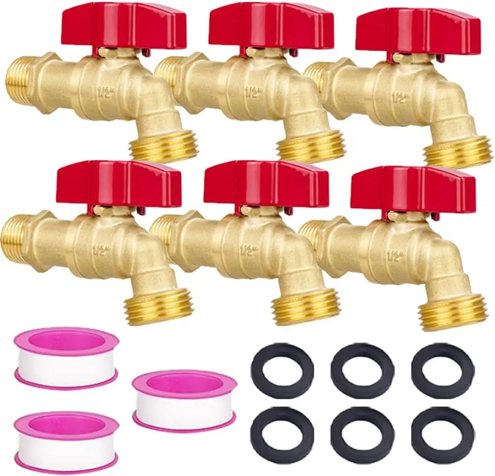 

1/4 Turn Full Flow Outdoor Faucet-Brass Hose Bibb Garden Faucet with 1/2" MIP Inlet, 3/4" MHT Outlet, Tape & Washers