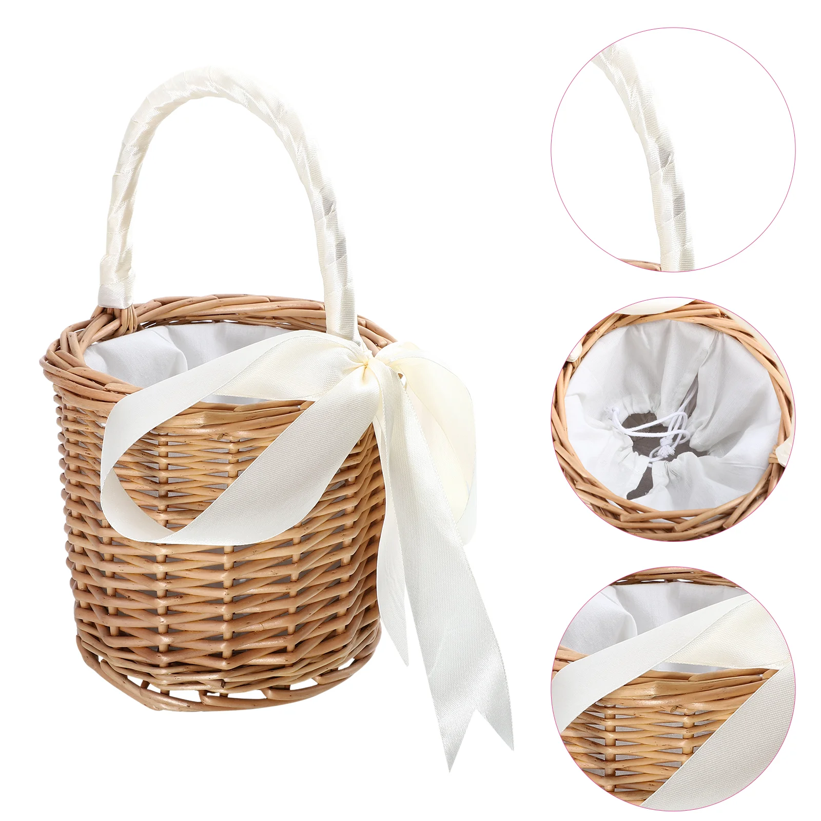 

Wedding Flower Girl Basket Tote Bags Woven Storage Container Wicker Weaving Miss Vintage Rattan Purse