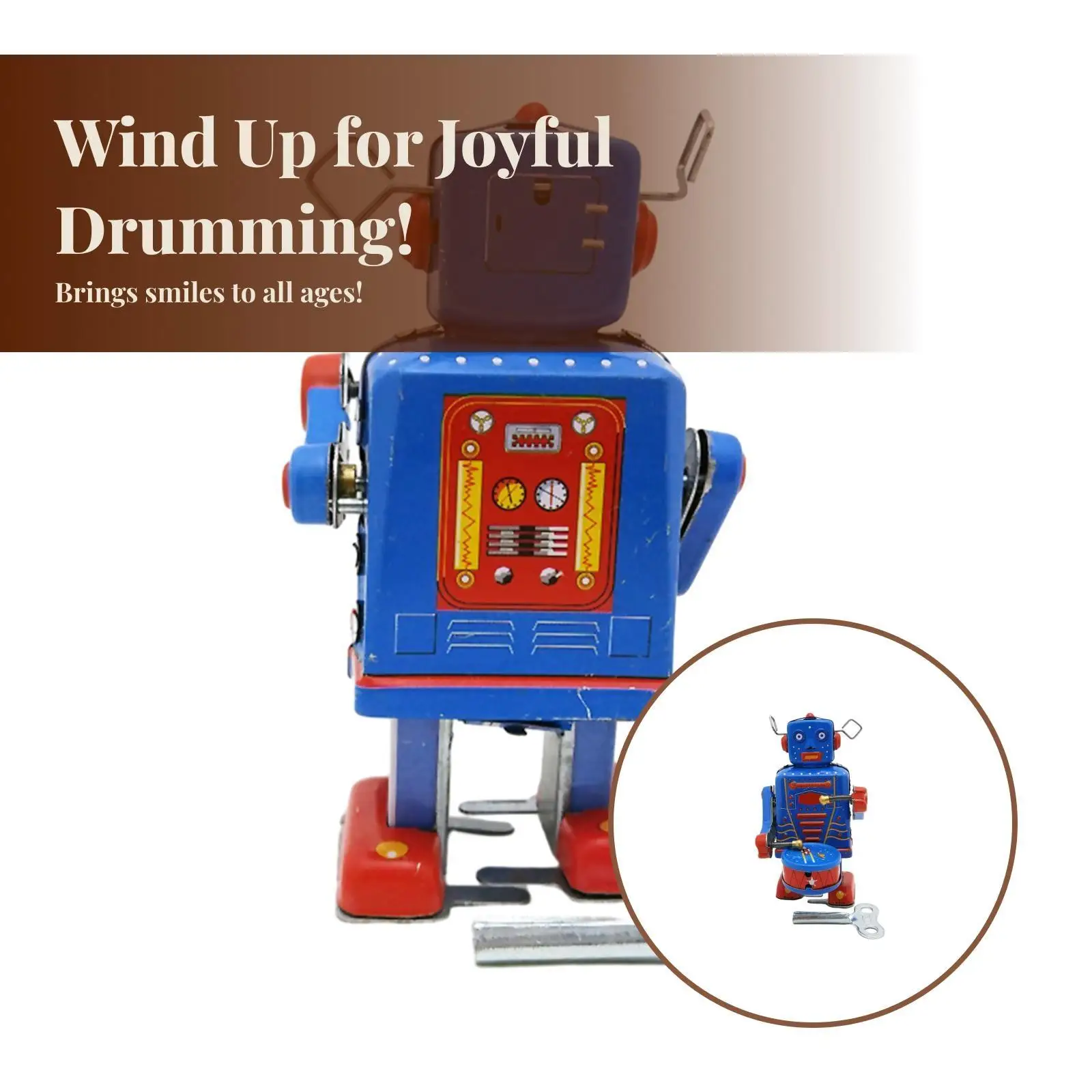 خمر يختتم الطبول لعبة روبوت صفيح العتيقة الرجعية لعبة ميكانيكية للأطفال الأولاد ديكور الطاولة #4