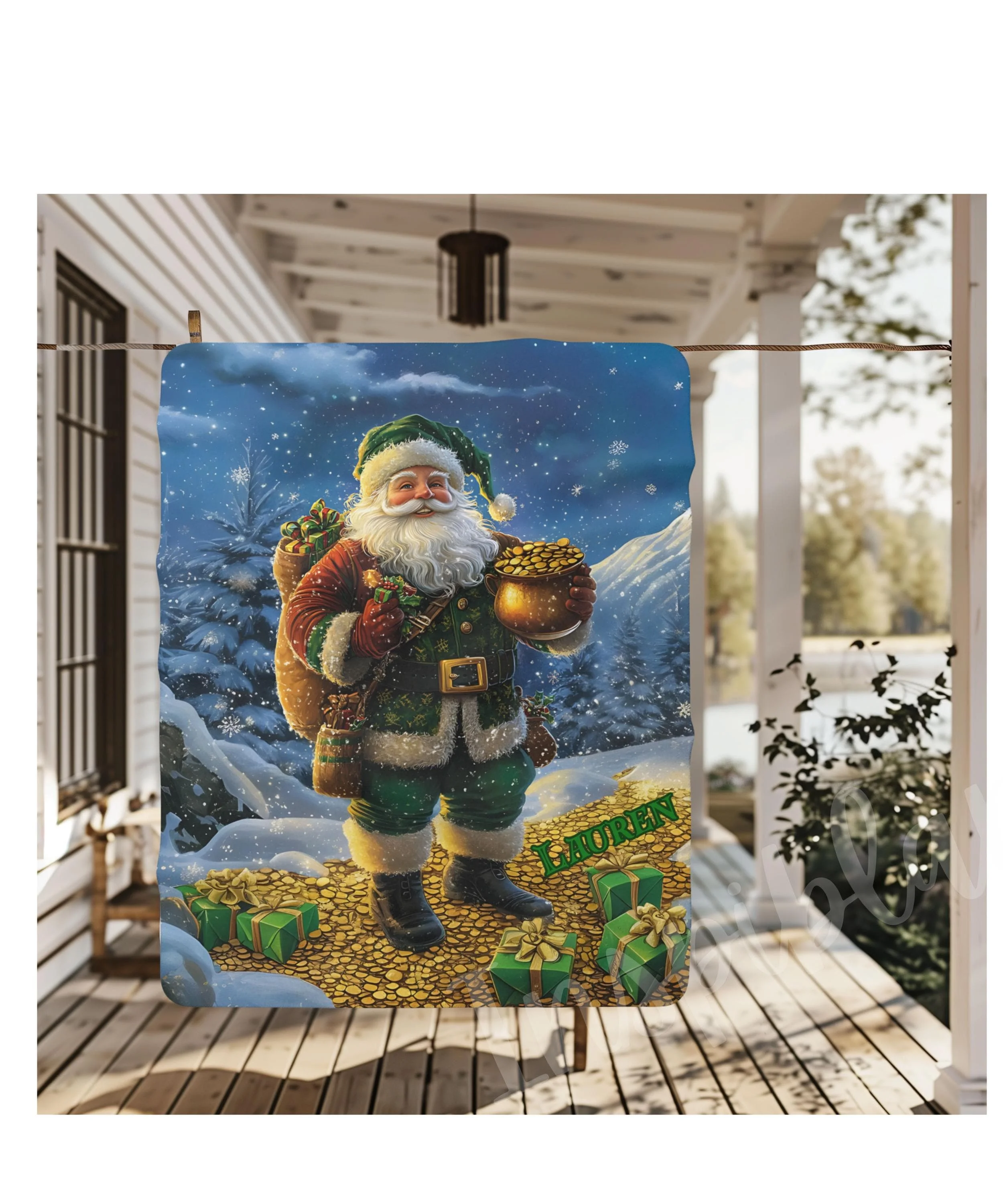 Personalized Irish Santa Claus Throw Blanket Ireland Christmas Cute Gifts Soft Warm Decorative Cover for Couch Sofa Bed Decor