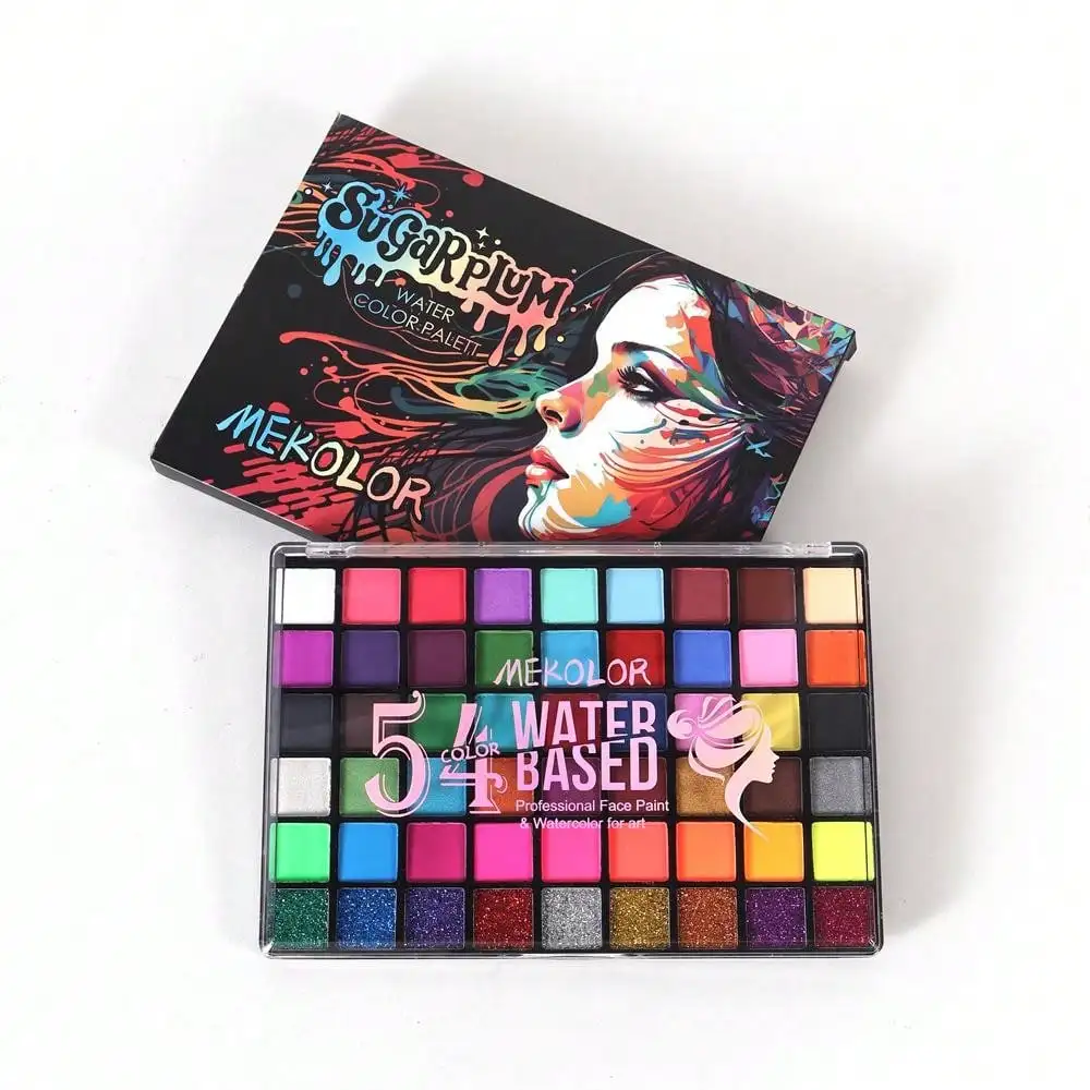 1 box of 54-color face painting set, water-activated eyeliner palette, main makeup, palette paint powder, professional face paint.