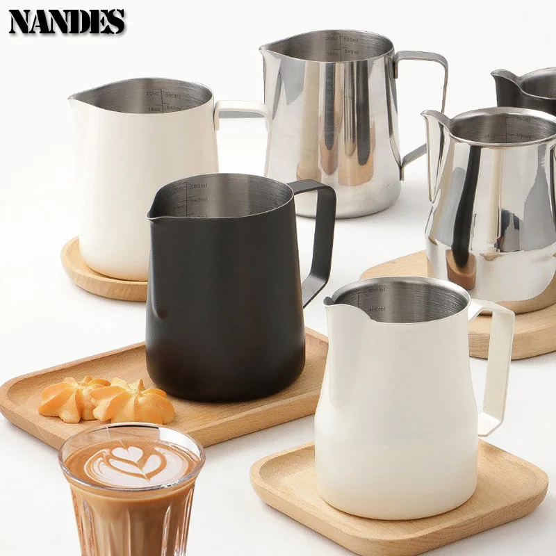 304 Stainless Steel Scale Mouth Latte Steam Coffee Milk Bubble Pot Beating Cylinder Crane Paint Process Kitchen Cafe Accessories