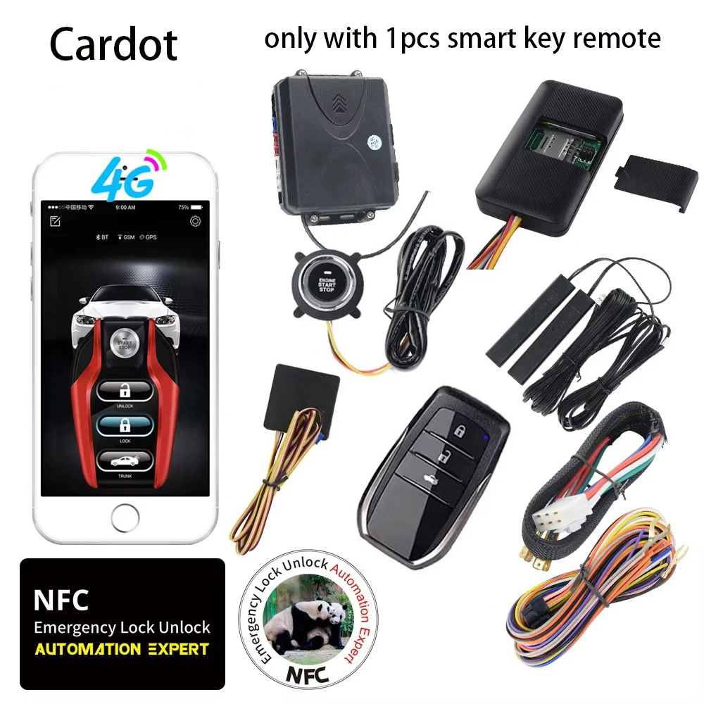 Cardot Global Version NFC 4g Remote Start Stop Engine Mobile App Control Car Alarm Security System