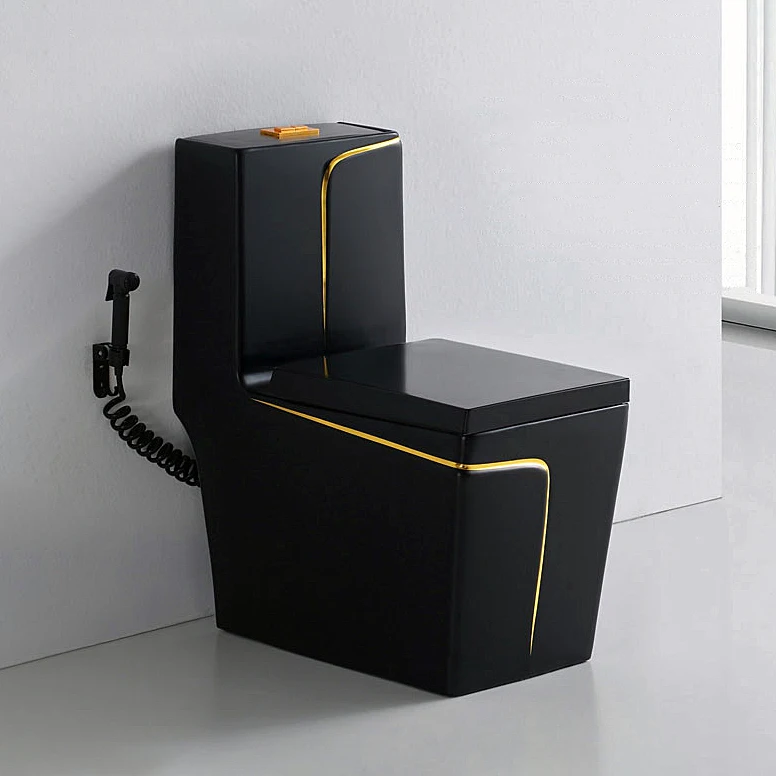 Bathroom Luxury Modern Sanitary Ware Square Water Closet Ceramic Commode Toilet Bowl Wc Gold Black Color One Piece Toilet