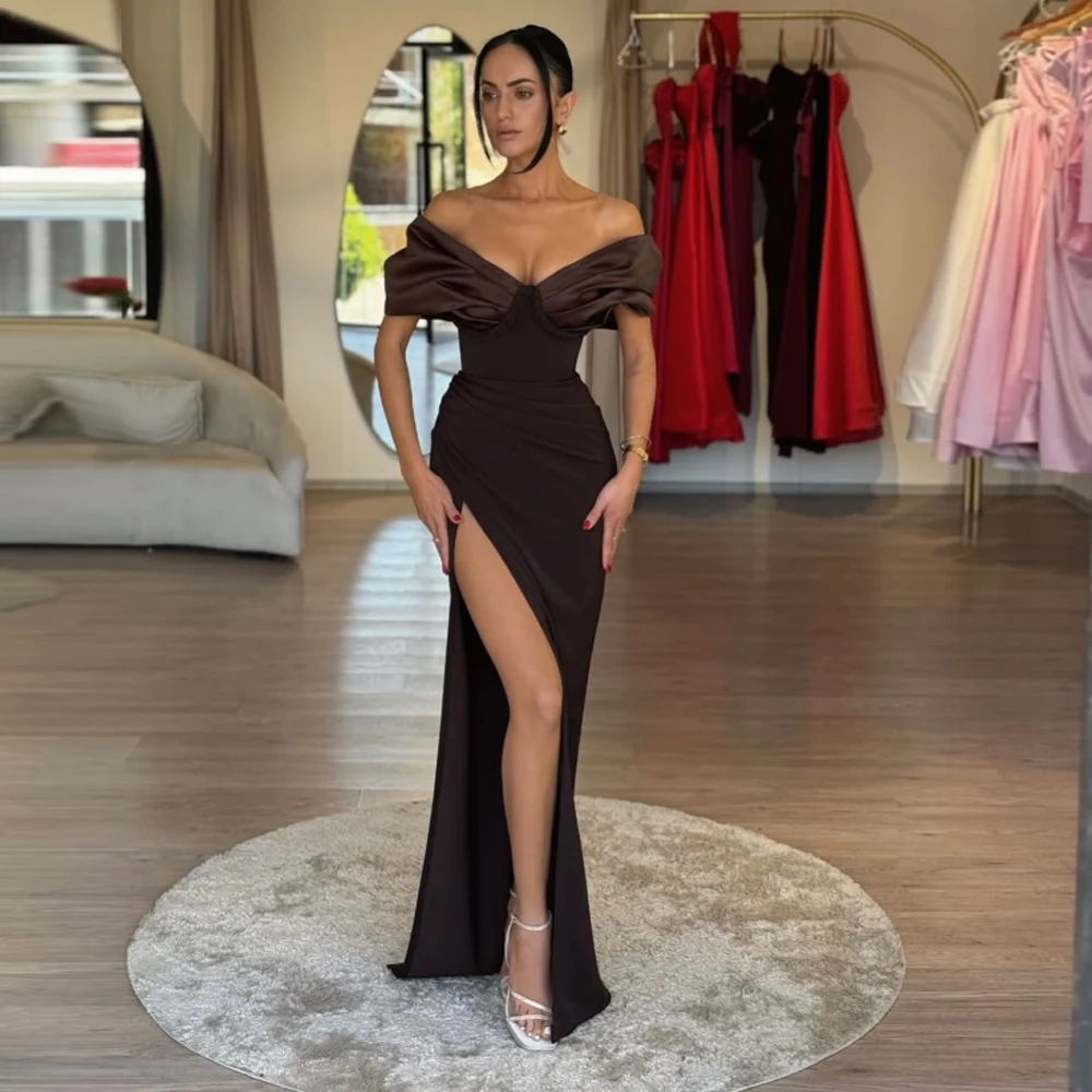 

Off Shoulder Women Mermaid Evening Dresses Elegant Sleeveless High Slit Prom Gowns Formal Occasion Vestidos De Noche Customized
