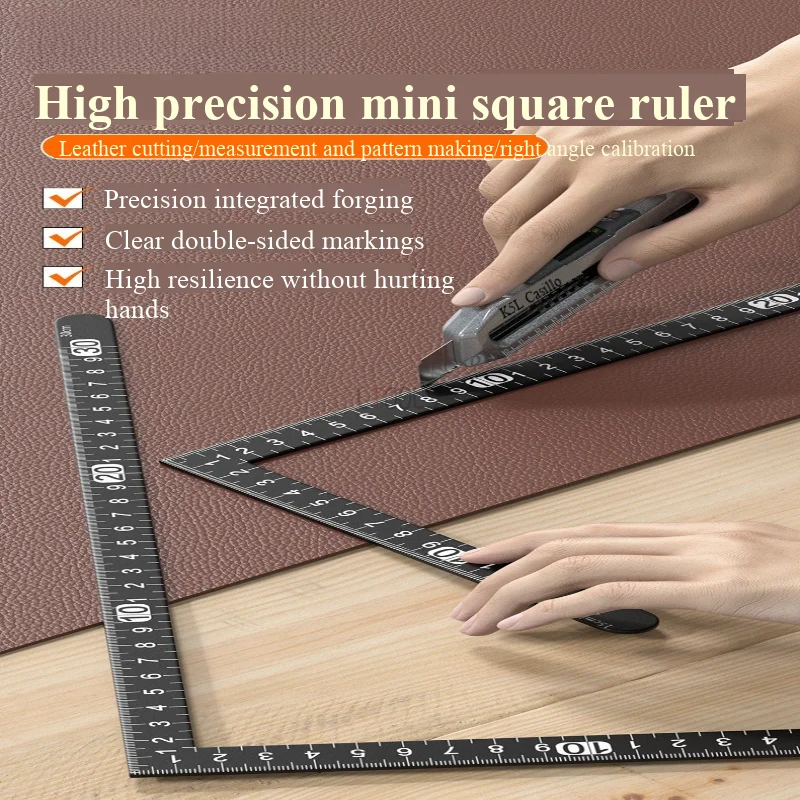 Mini Carbon Steel Right Angle Square Double Sided Metric Scale 90 Degreealign Gauge for Leather Cutting Measuring Layout Tool