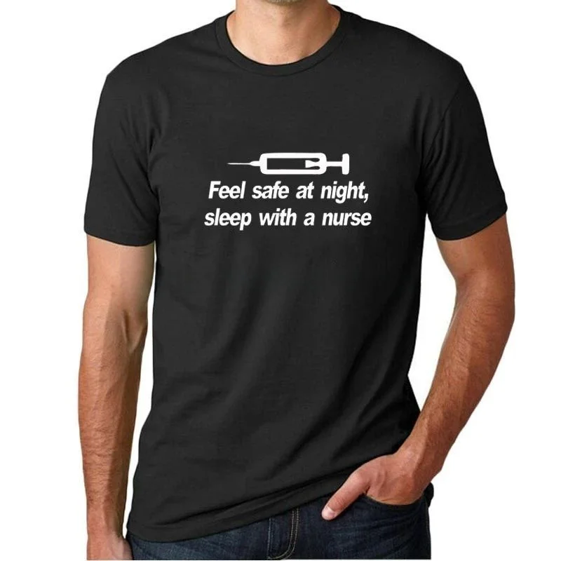 Feel Safe Short Sleeve Nurse Themed T-Shirt for Men Customizable Design Hand-Painted Clothing Fashionable Personalized Style