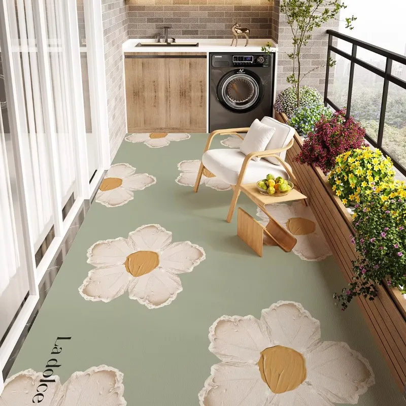 Daisy Pattern Kitchen Floor Mat Scrubable PVC Waterproof Carpet Wipe Clean Oil-proof Water Proof Impermeable Rug Tapis Alfombra