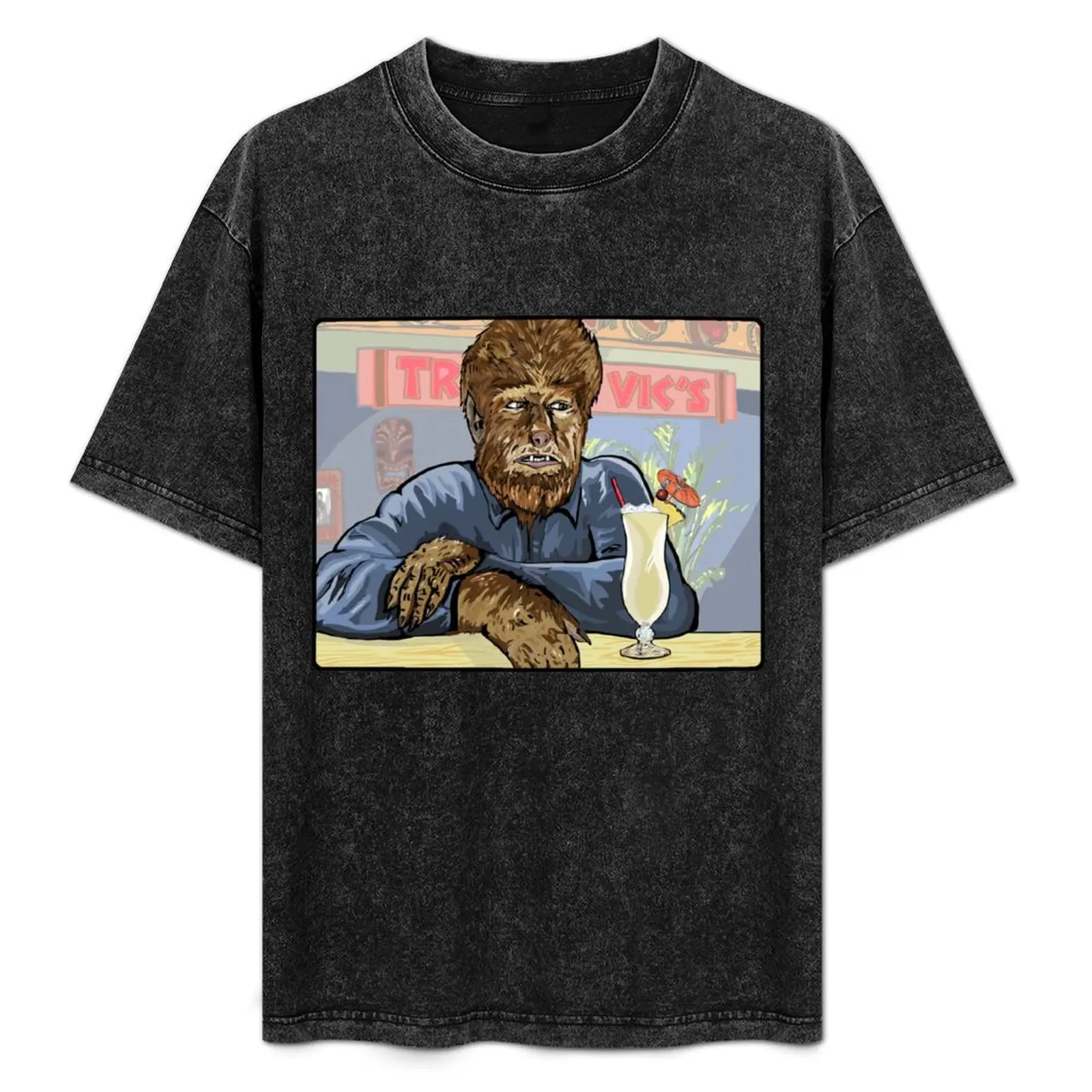 

Ah-woooo.Werewolf drinking a pina colada T-Shirt hippie clothes boys animal print shirts graphic tee mens t shirts