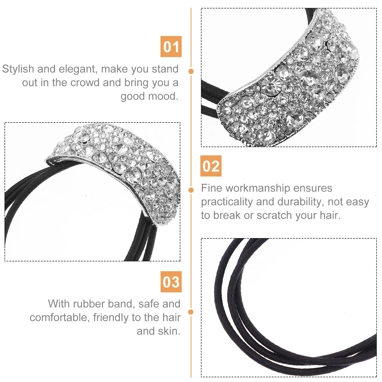

2pcs Rhinestone Ponytail Holder Band Glitter Elastic Cuff For Women Stylish Daily Party Use Fits All Hair Types Hair Tie