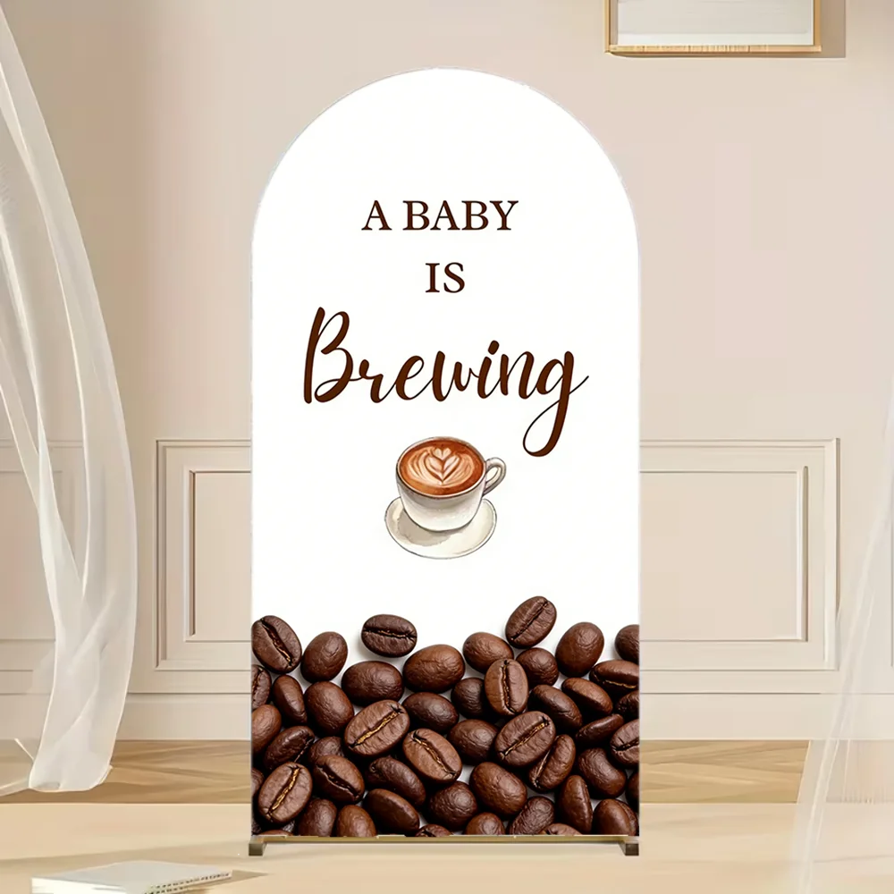 

Coffee Theme Arch Backdrop Cover a Baby is Brewing Tea Coffee Beans Newborn Baby Shower Birthday Background Arched Decoration