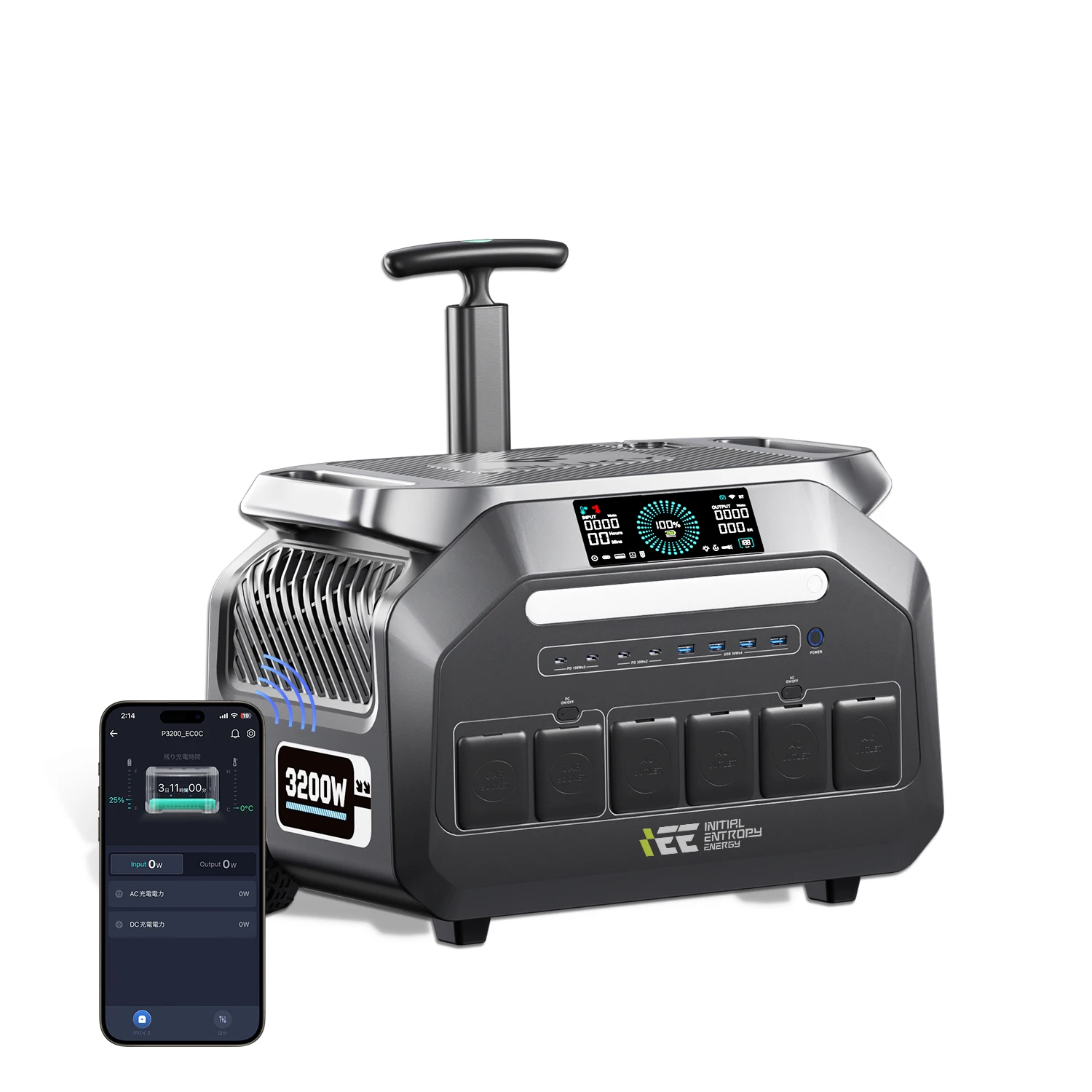 IEE P3200 Camping- und Angel-Solargenerator 3200W 2048Wh LiFePO4 Tragbare Powerstation 6400W Maximale Leistung Netzunabhängige Notstromversorgung für Angellichter, Fischfinder und
