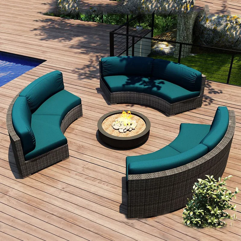 Outdoor rattan sofa combination bed reclining chair courtyard garden leisure