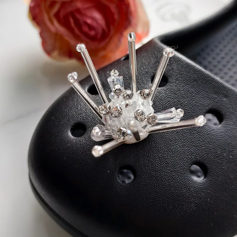 Luxury Handmade Beaded 3D Crystal Flower Cactus Hole Clogs Sandals Jelly Shoes Charms Accessory DIY Decorative Slippers Buckles