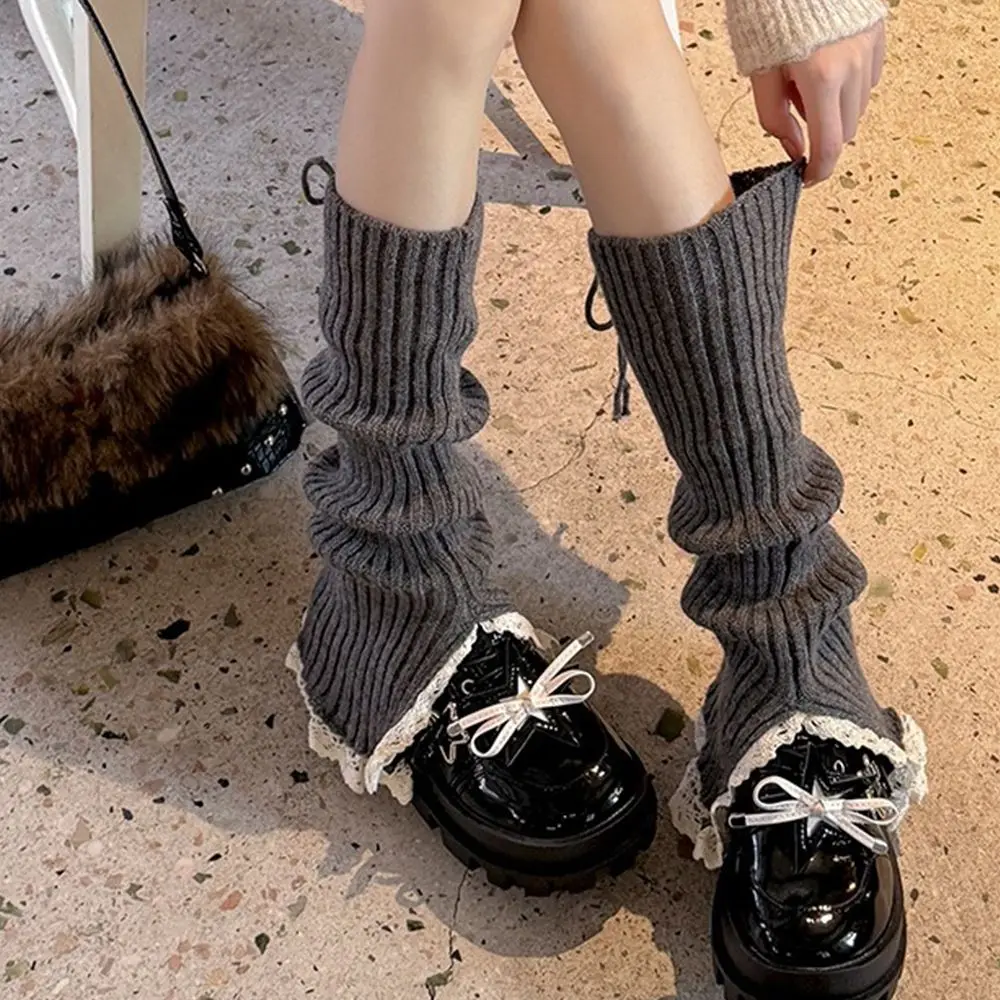 Cozy Thermal Boot Sock Sleeves Thick Bow Flared Leg Warmers Lace Stretch Tube Socks Female