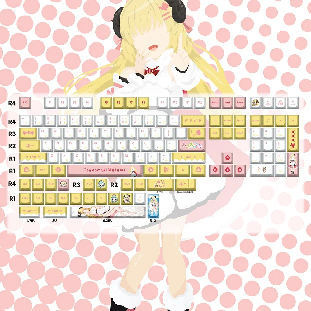 Tsunomaki Watame Key Cap Vtuber Hololive Key Cover PBT DYE Sublimation Cherry MX Cross Axis Switch Keycap Mechanical Keyboard