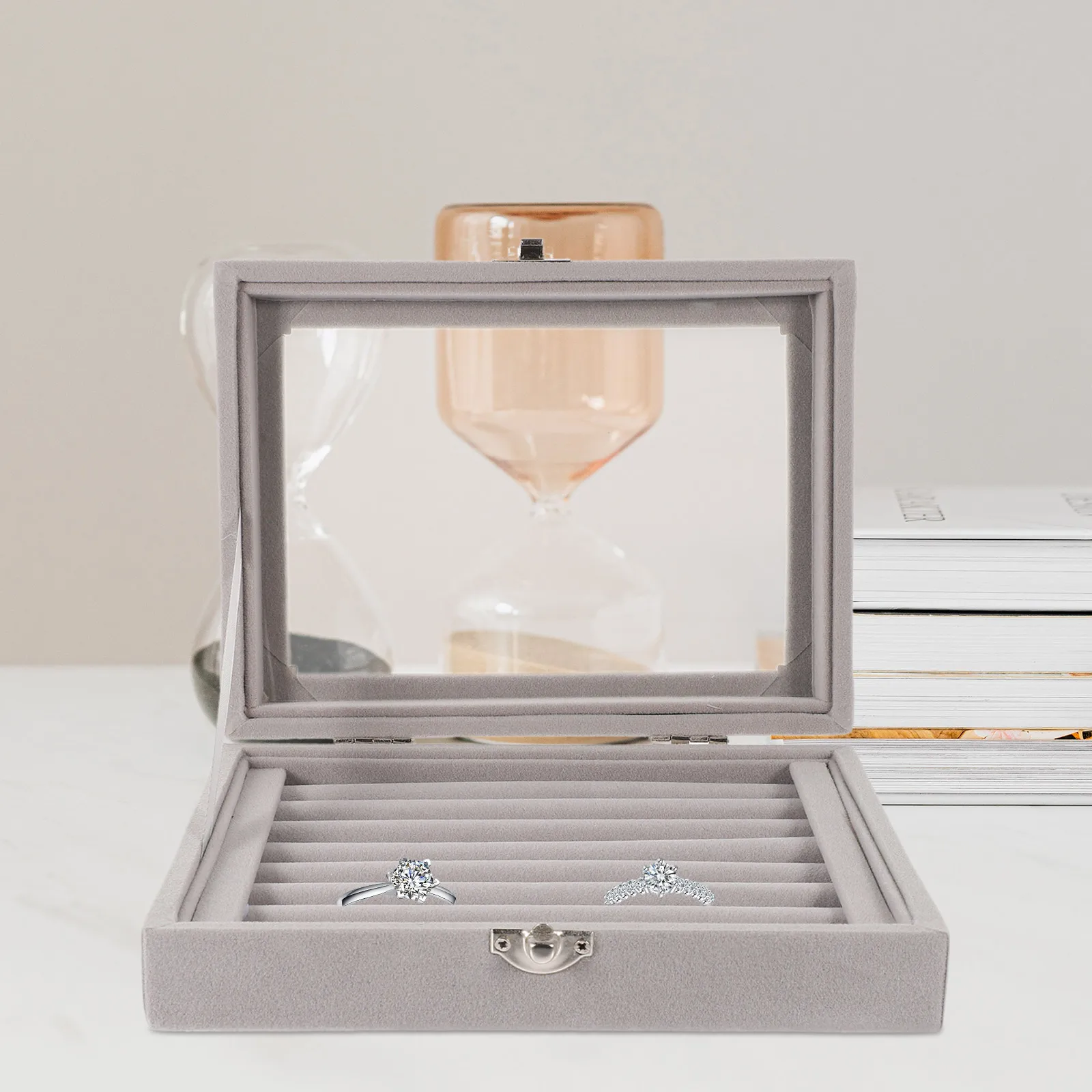

Ring Display Box Jewelry Storage Organizer Household Necklace Earring Case Tray Jewellery Acrylic