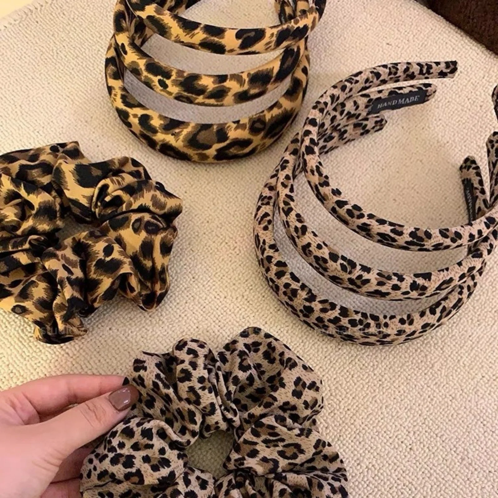 1PC Leopard Print Large Intestine Hair Ring New Sweet Cool Hottie Y2k Millennial Wind Marble Hair Jewelry Headwear