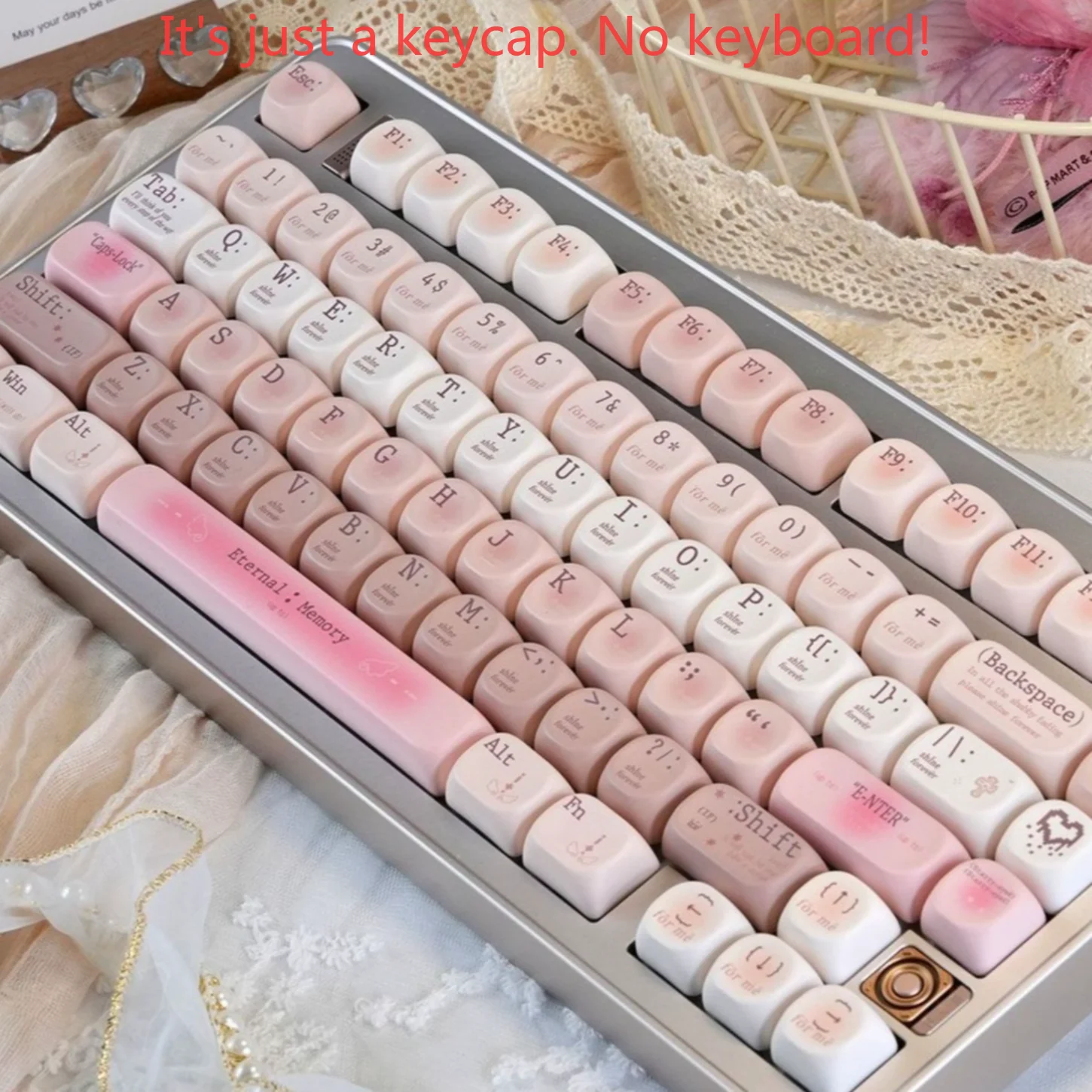 Slightly Tipsy Theme, Girl Pink MOA Keycap PBT 130 Keys, Customized for 60/84/98/108 Mechanical Keyboard