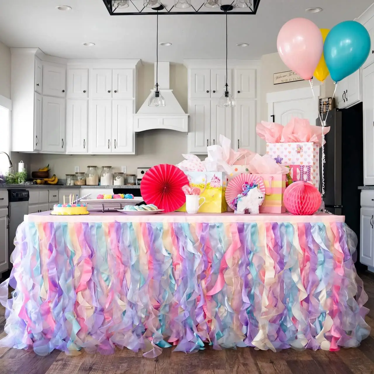 

6FT Rainbow Party Tutu Table Skirt Double Layer Satin Willows Table Skirt Fluffy Tablecloths for Baby Shower Wedding Birthday Pa