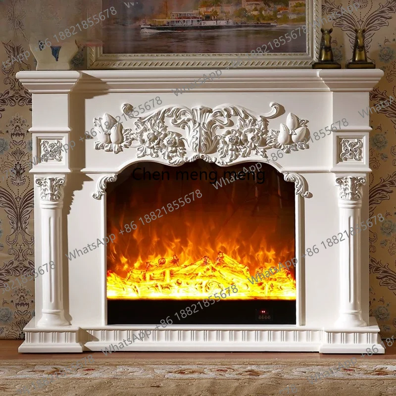 American European style, solid wood mantel, electronic hearth decorative cabinet, carved Roman column