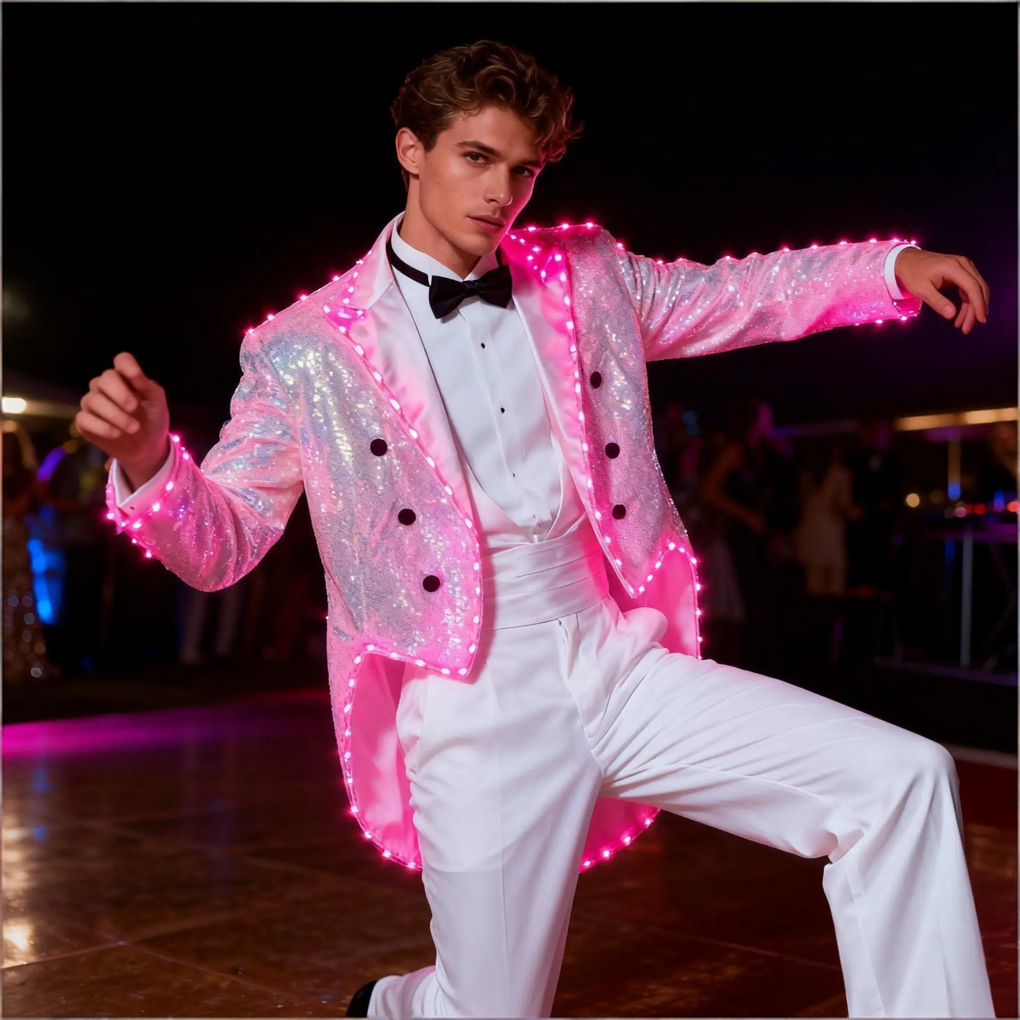 

English-style court tuxedo LED Light Up suit for Men Stage Men's double-breasted sequined suit Party Nightclub Wear