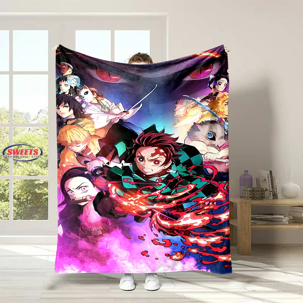 Japan K-Kamado Nezuk0 Demon S-Slayer Flannel Blanket for Bed Bedroom Sofa Picnic Throw Blanket for Cover Outdoor Leisure NapGift