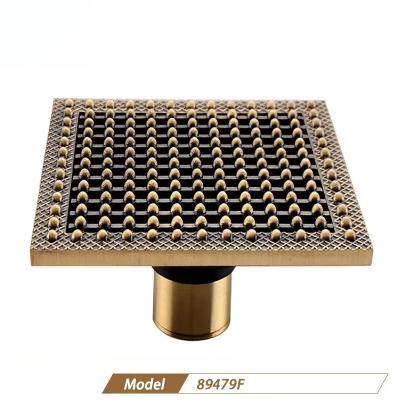 0lBathroom Shower Antique Brass Square Tile Insert Drain Anti-odor Invisible Floor Drain