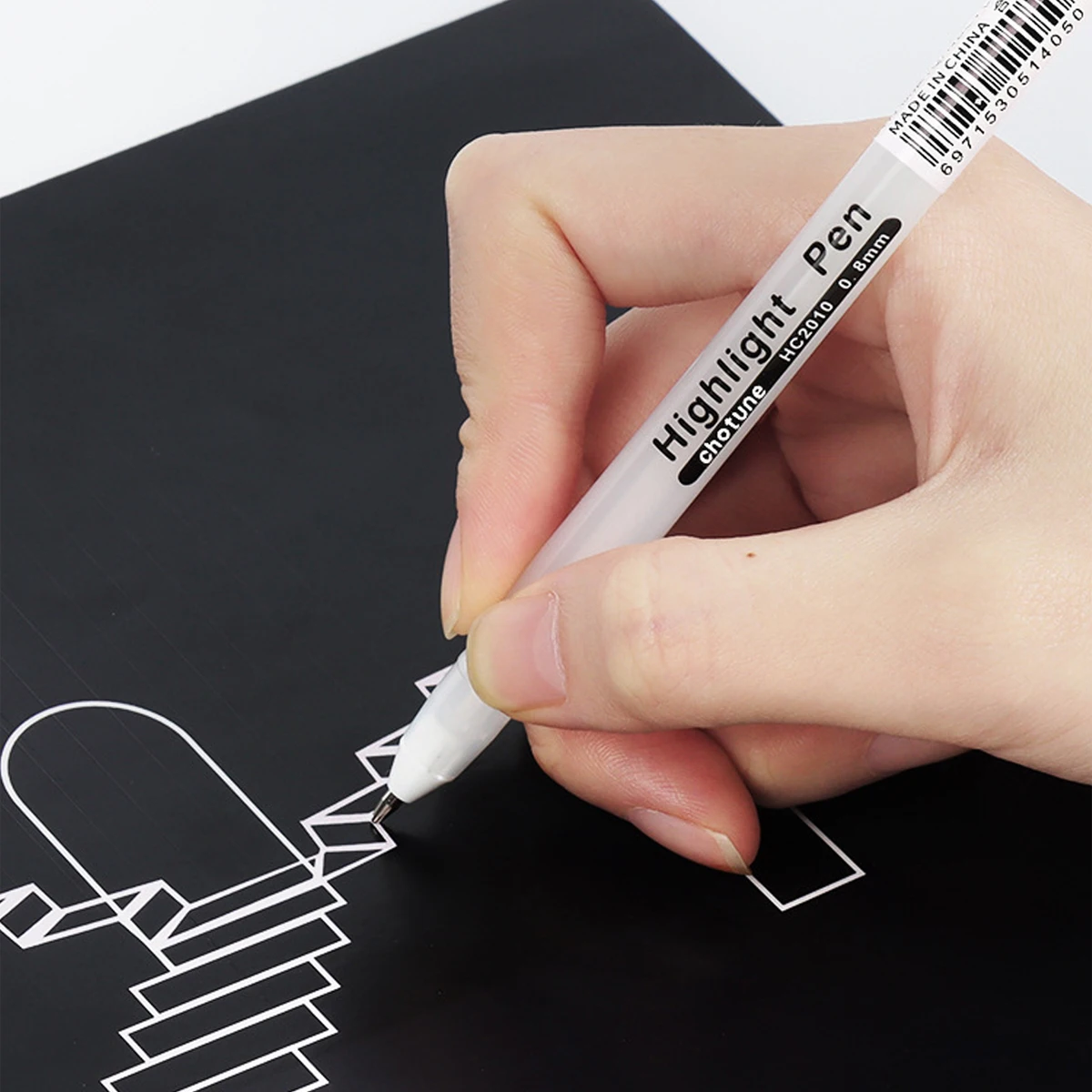 50pcs Highlight White Gel Pen 0.8mm Fine Tip for Stationery Drawing Art Writing