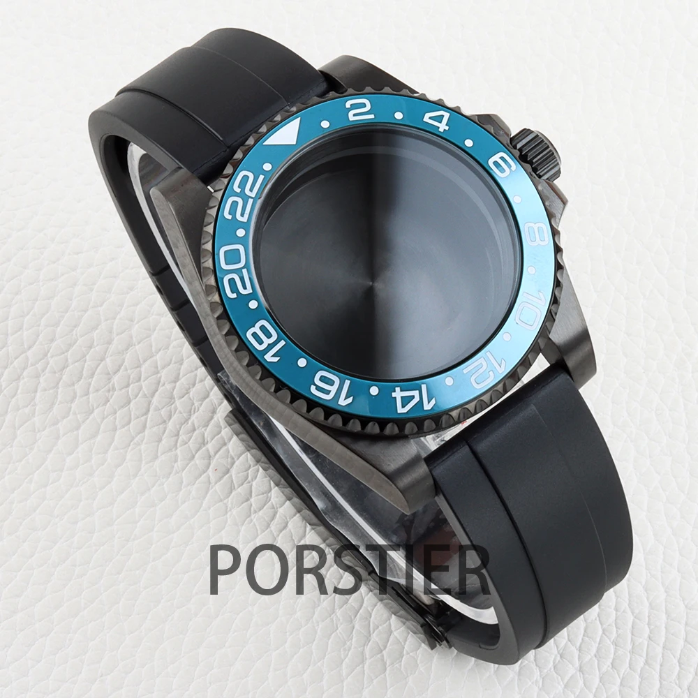 أسود 40 مللي متر NH35 ساعة حافظة الياقوت الزجاج المطاط سوار ل SUB GMT يخت ماستر NH34 NH35 NH36 NH38 حركة 28.5 مللي متر الطلب #6