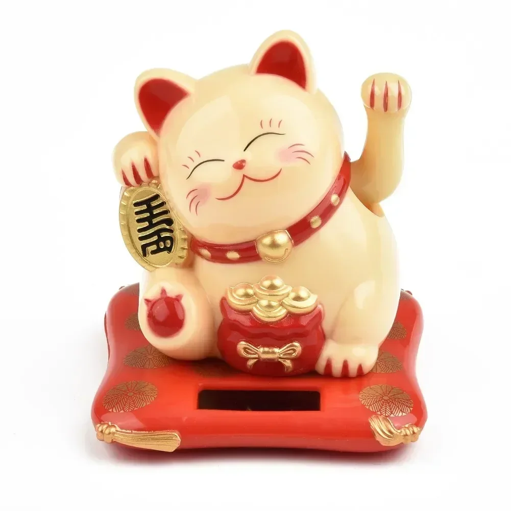 1szt Holiday Seasonal Decor 2.5 Japanese Solar Wave Hand Lucky Cat Car Decorations New Year Figurines Miniatures Hanging