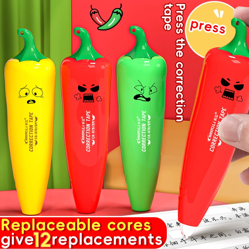 Neues kleines Chili-Korrekturband, 6 m × 5 mm/Stück, großes Fassungsvermögen, austauschbarer Kern, Schul- und Bürobedarf