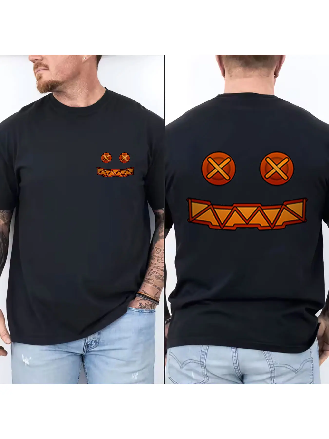 Men's Cotton T-Shirt with Fun Stitched X Eyes & Belt Graphic, Casual Crew Neck Short Sleeve Tee, Soft Breathable Top for Daily