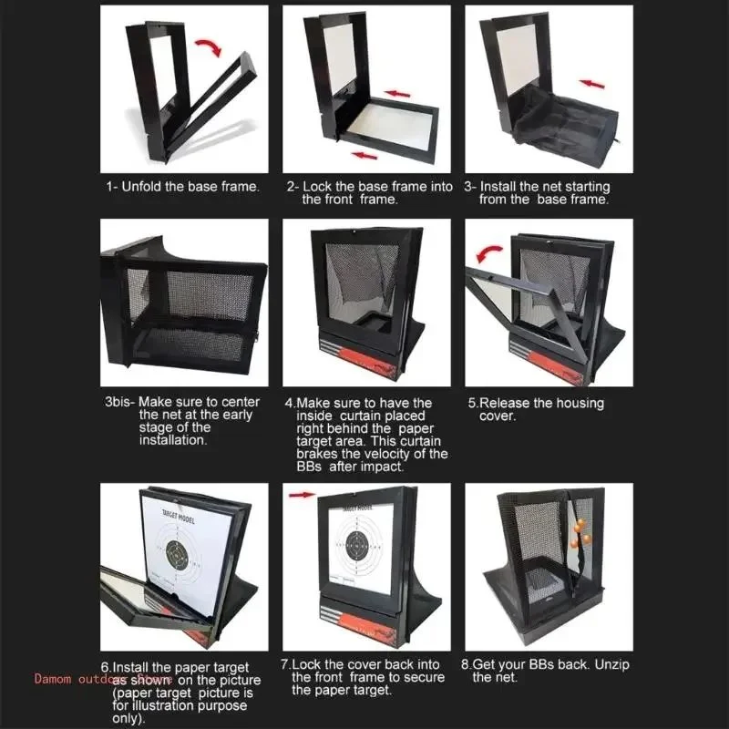 

H0TOutdoor Страйкбольная мишень с ловушкой-сеткой, подставкой и бумажной мишенью, для тренировки страйкбольного оружия, гранулы BB в помещении