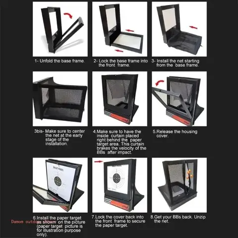 AA1 H0TOutdoor Airsoft Target with Trap Net Catcher, Stand and Paper Target, for Airsoft Gun Training Shooting BB Pellets Indoor