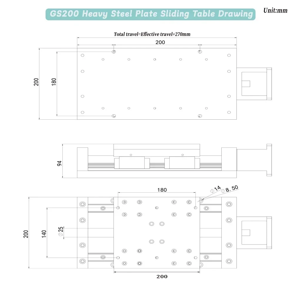 200mm Wide Heavy Steel Plate Slide Table Module Stroke 100~1000mm C7 Ballscrew SFS2505/SFS2510 Linear Guide Rail HGR25*2 CNC