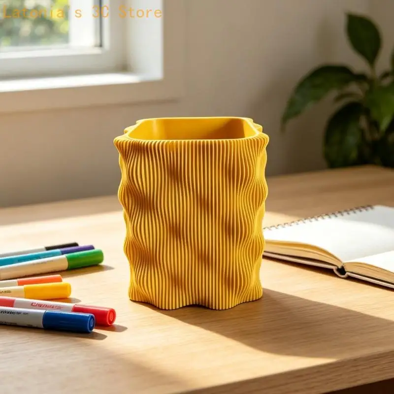 Wavy Rims Pen Holder Organizers Box for Study Table Home Offices Open Top Access X3UB