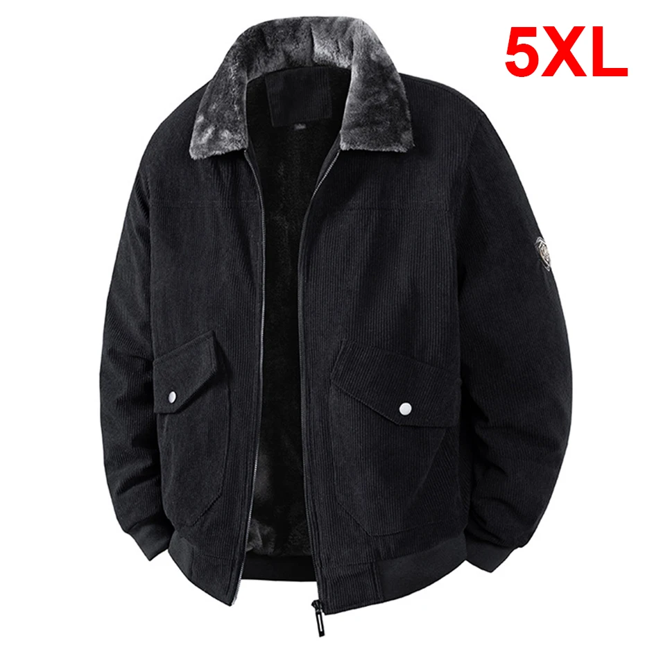 

Autumn Winter Corduroy Jacket Men Fashion Casual Solid Color Winter Fleece Jacket Coat Male Big Size 5XL