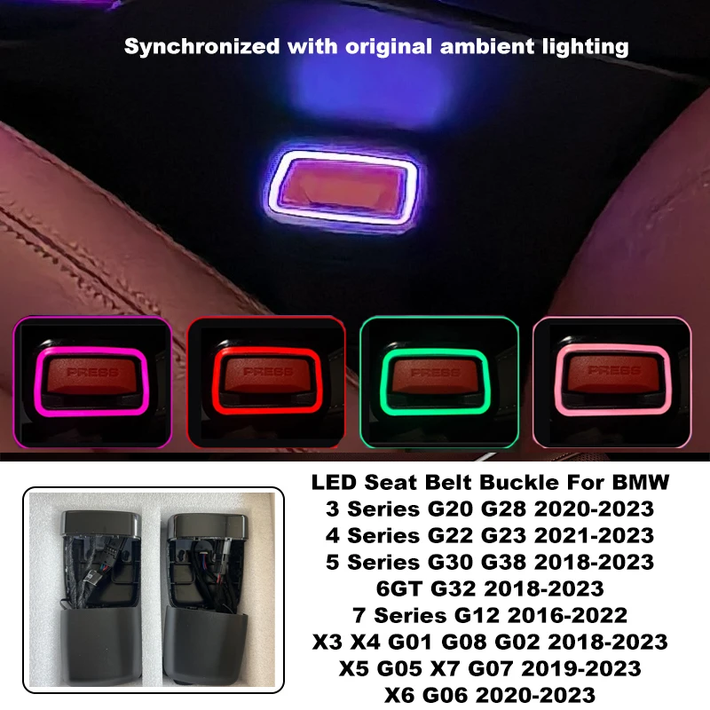 

OEM Sync LED Seat Belt Buckle For BMW 3/4/5/6/X3/X5/X7 Series G20 G30 G01 G05 G06 G07 Ambient Light Safety Clip Interior Upgrade