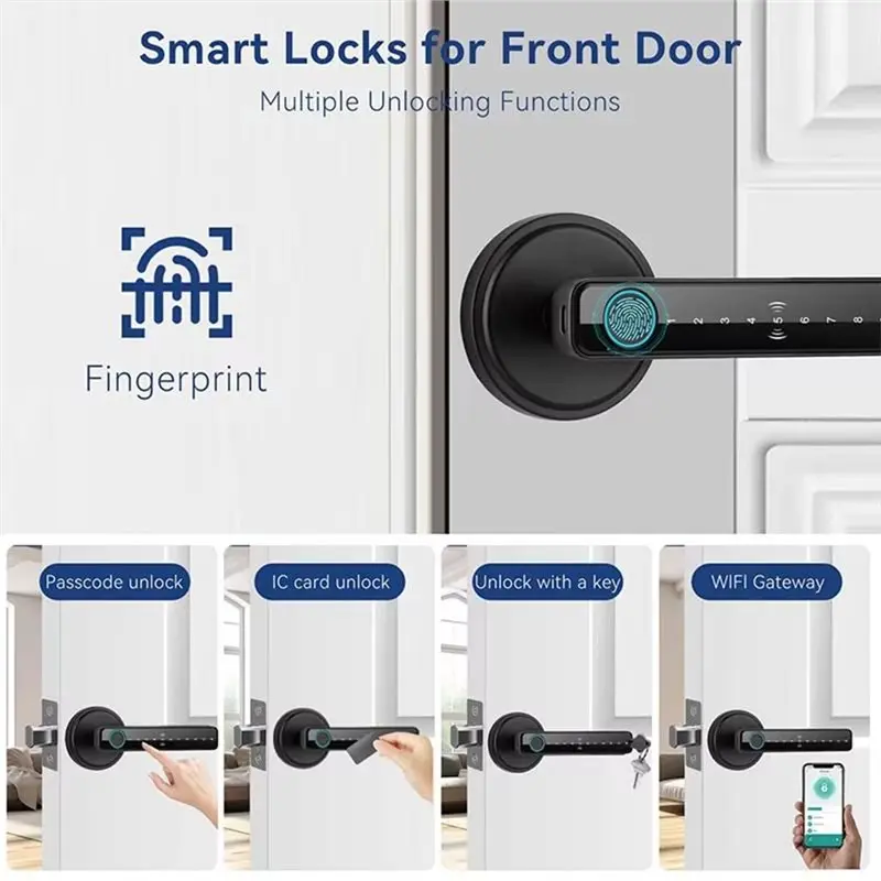 N93RNEW! Tuya Smart Door Lock Buletooth Digital Electronic Lock Fingerprint Key Password APP Remote Unlock Functionality
