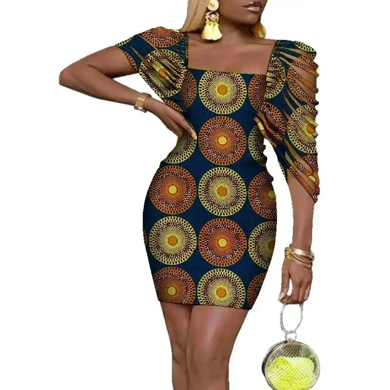 Sexy African Dresses Women Above Knee Bazin Riche Newest Traditional Dashiki Wax Print Clothing for Lady WY4317