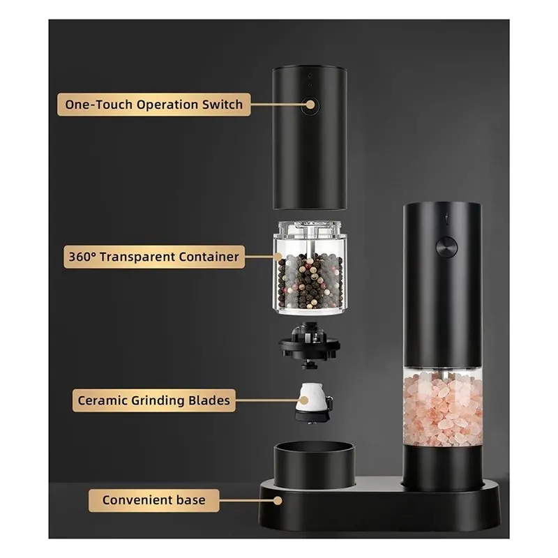 AAAN-Automatic USB-C Mill Electric Salt And Pepper Grinder Rechargeable, Adjustable Coarseness, One-Hand Operation Set