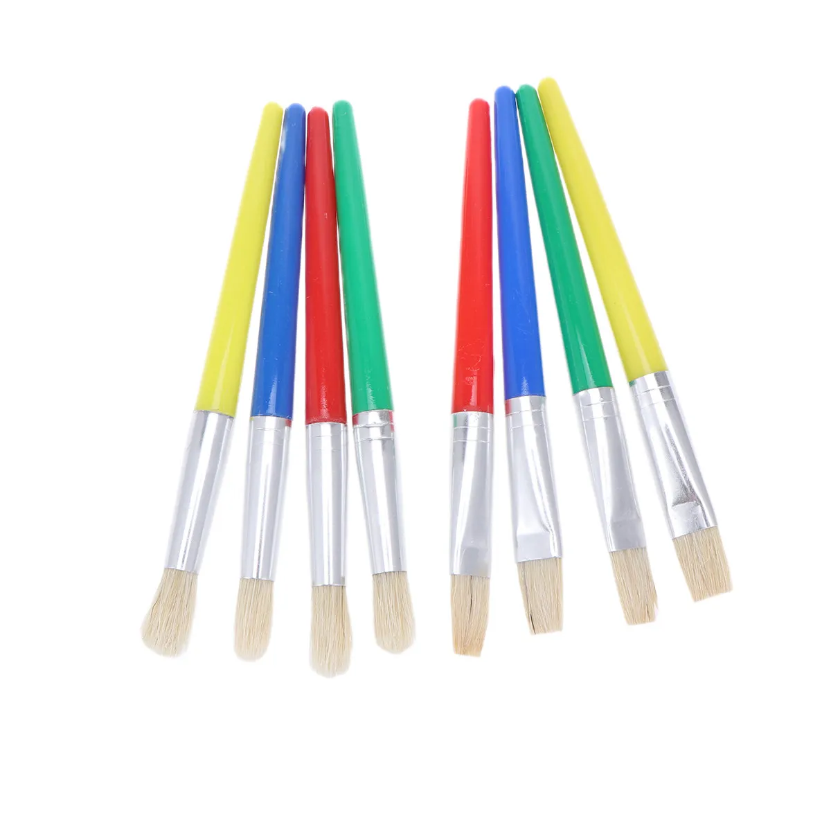 8pcs Paint Brush Set 4 Flat 4 Round Durable Plastic Handle Metal Tube Premium Bristle Head For 3+ Years Beginners