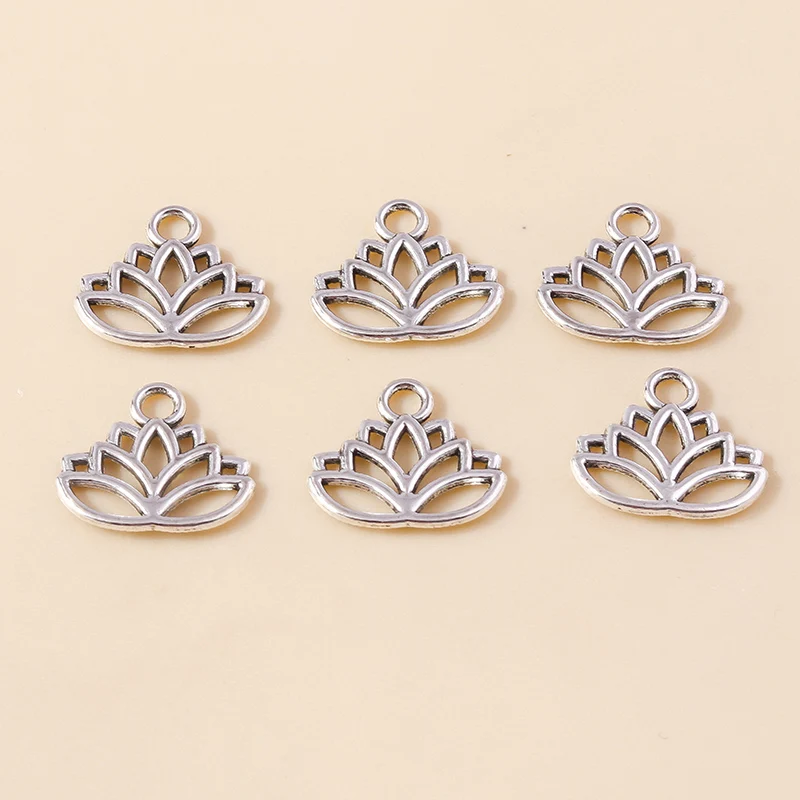 Leslie 30 Stück 16*14mm Legierungsanhänger Metall-Lotusblumen-Charms für DIY-Schmuckherstellung Armband Halskette – Detail 6