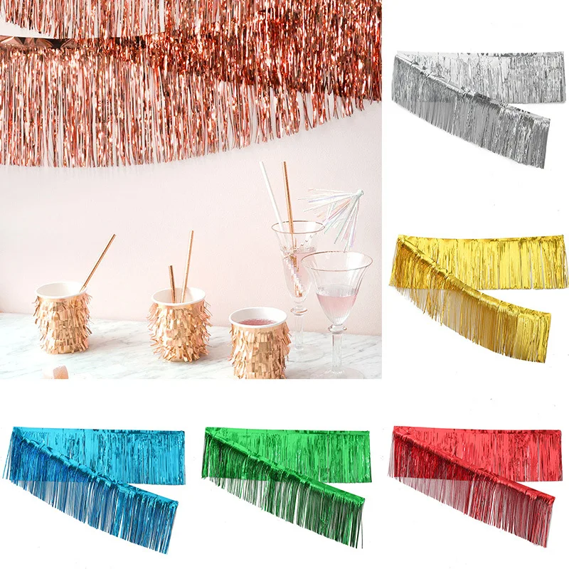 Bright surface rain silk curtain, floral banner, children's birthday party, dessert table, background wall decoration, tassel