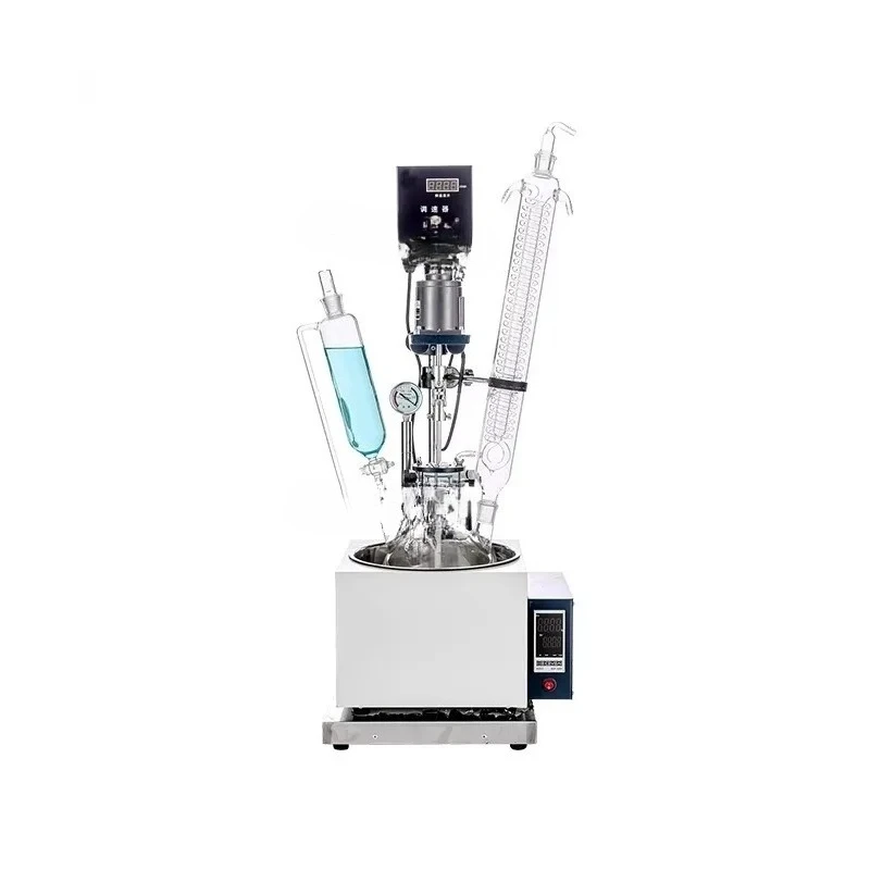 Small 5L Single Layer Glass Reactor Automatic Oil Bath Laboratory Bioreactor Featuring Pressure Vessel Pump Motor Engine PLC