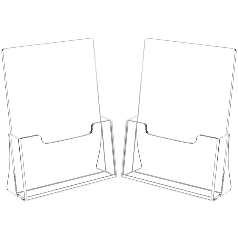 Pack 2 Expositore Metacrilato DIN A5 Vertical | Soporte de Folletos, Cartas y Flyers Transparente | Porta Publicidad y Material Informativo Compacto y Elegante para Escritorio, Ferias, Oficinas y