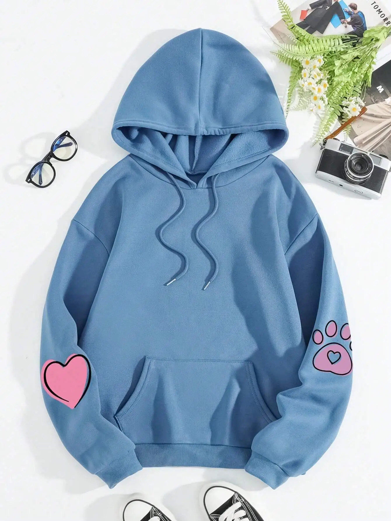 Hip Hop Street  Cute Rabbit Prints Female Sweatshirts Harajuku Fleece Hooded Fashion S-XXL Hoodies Loose Oversize Tops Women