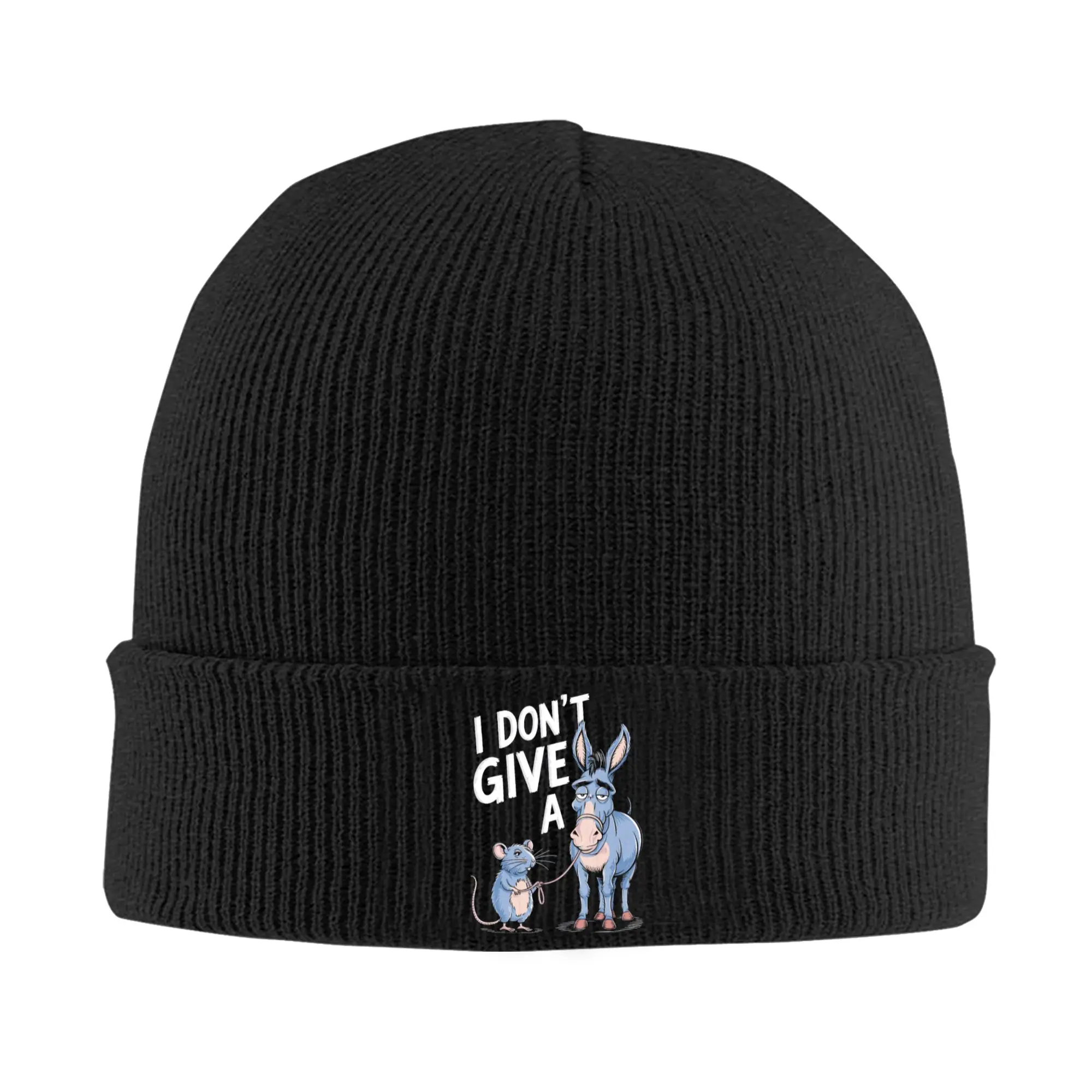 I Dont Give A Rats Donkey Beanie Hats  Skullies Beanies Adult Unisex Funny Head Wrap Caps Winter Kpop Design Bonnet Hats