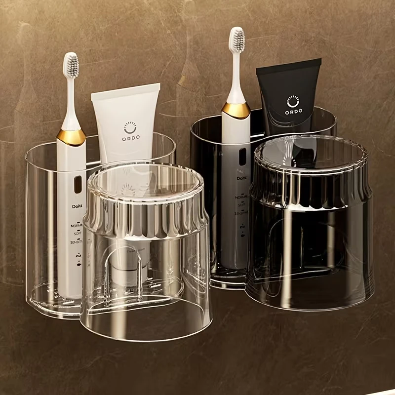 Electric Toothbrush Holder Tooth Cup Holder Wall Hanging Perforation-Free Bathroom Wash Cup Mouthwash Cup Jar Shelf Storage